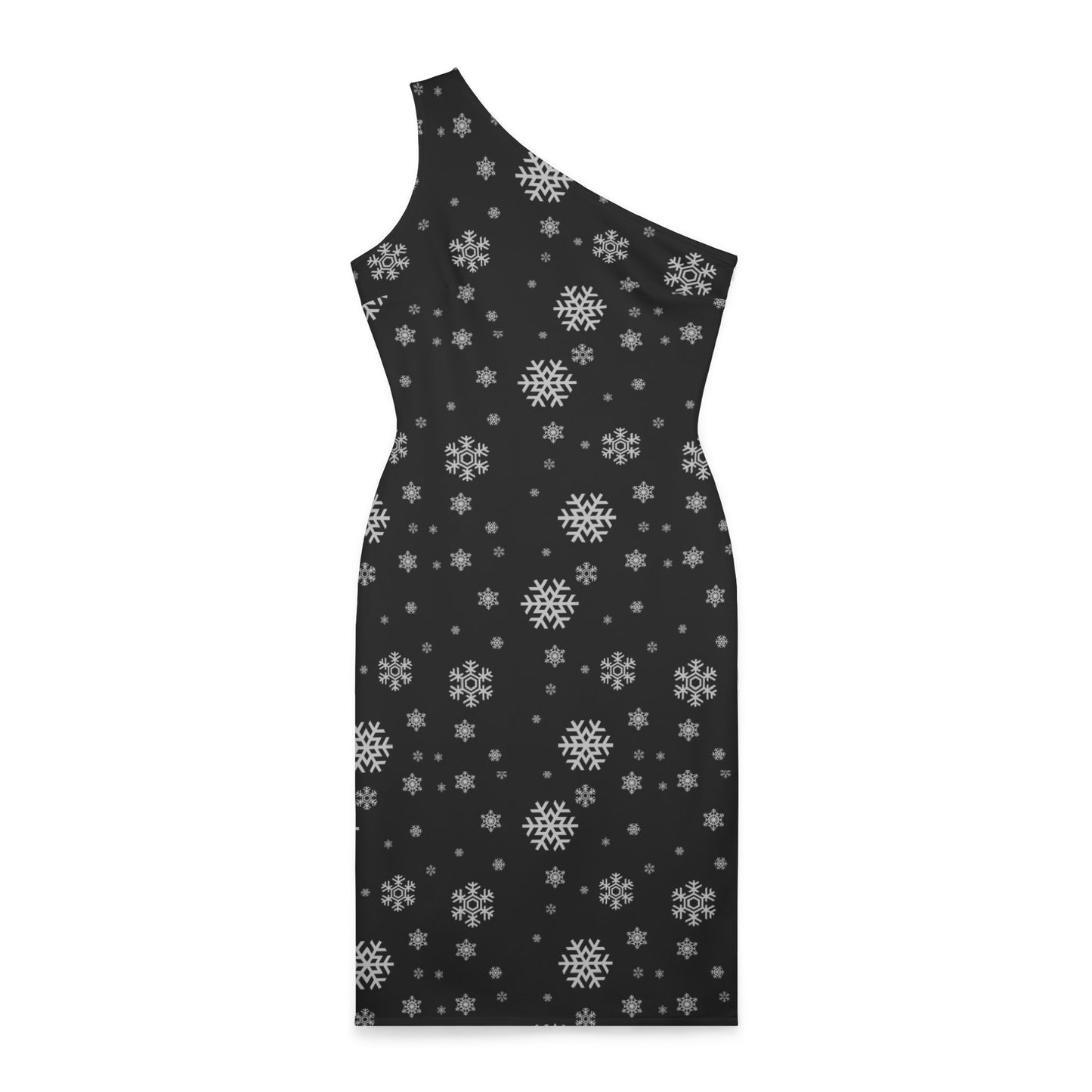 Women's Holiday Shoulder Dress (AOP)/White Snowflakes /Black/ BG