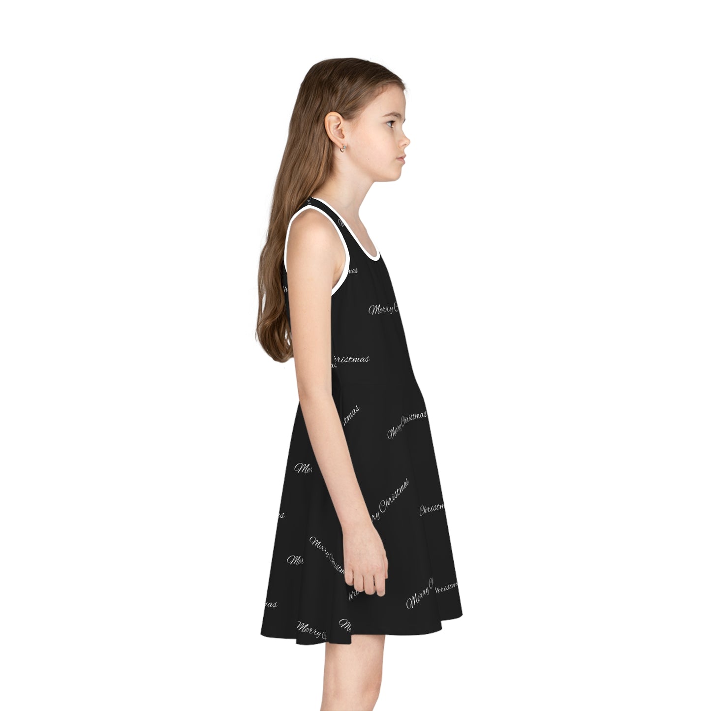 Girls' Sleeveless Sundress (AOP)/Merry Christmas/Black/White