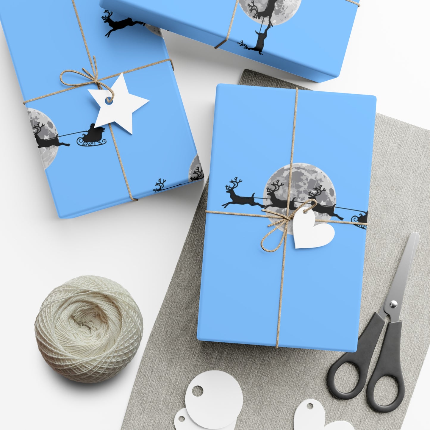 Holiday Gift Wrap Papers/ Blue/Santa in the sky Silhouette