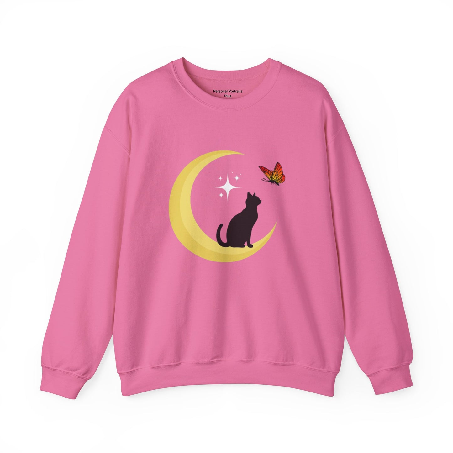 Woman's Heavy Blend™ Crewneck Sweatshirt/ Cat on the moon/White Star/Fall