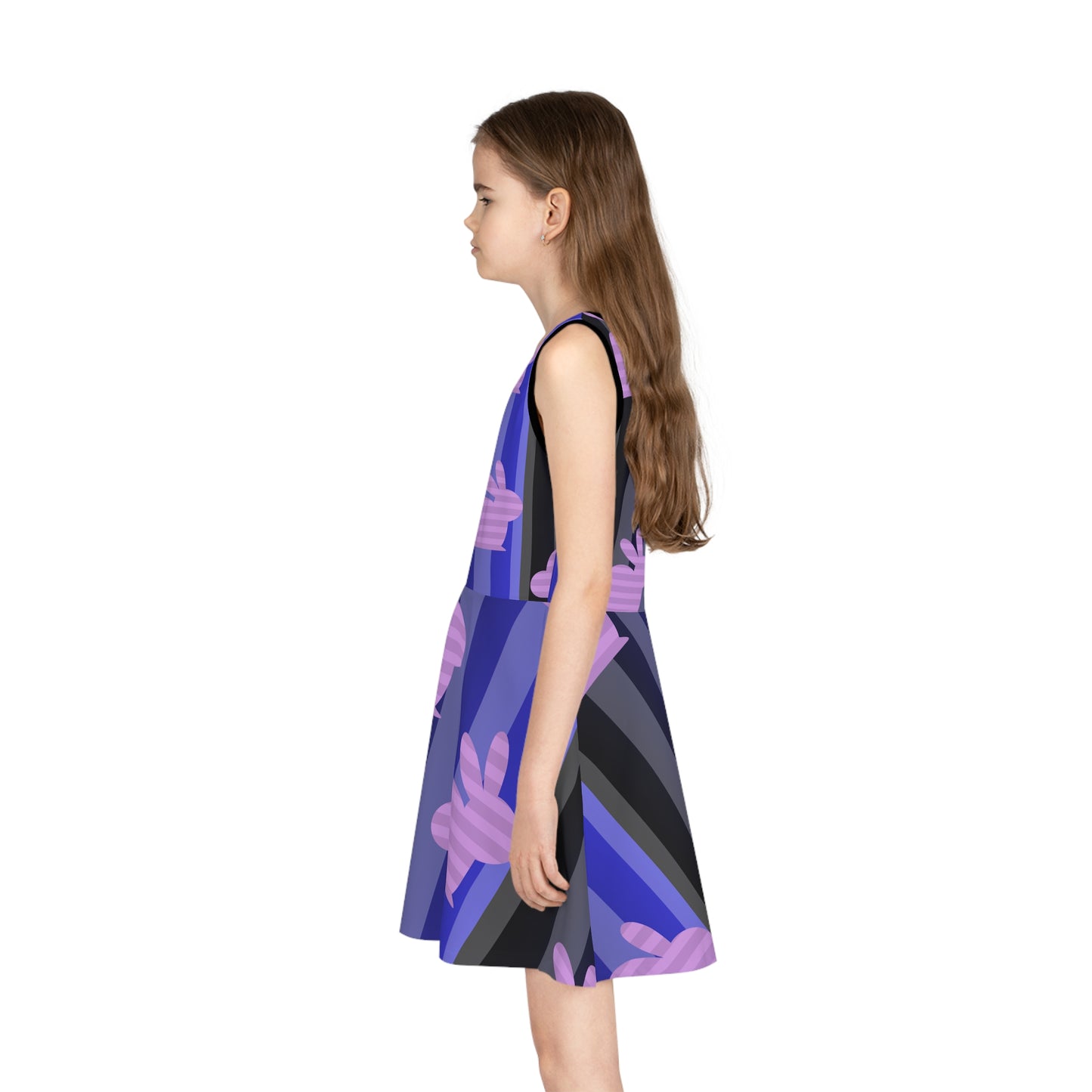 Girls' Sleeveless Easter/ Sundress (AOP)//Purple Bunnies/Blue Background