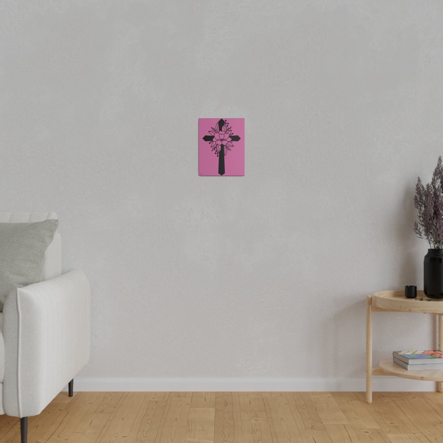 Digital Portrait Print, 0.75"/Floral Cross/Pink BG