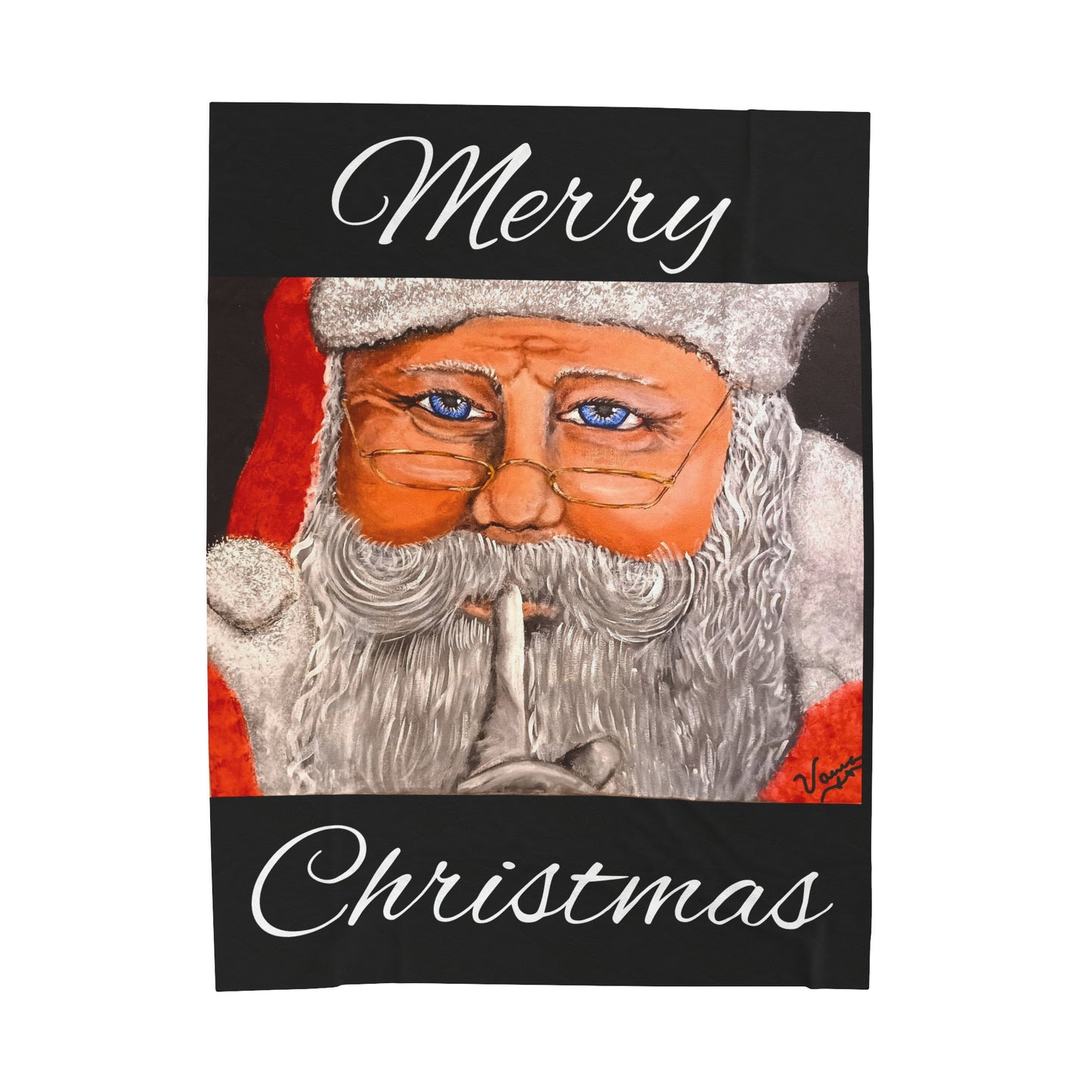 Velveteen Plush Blanket/Santa/Merry Christmas/Black