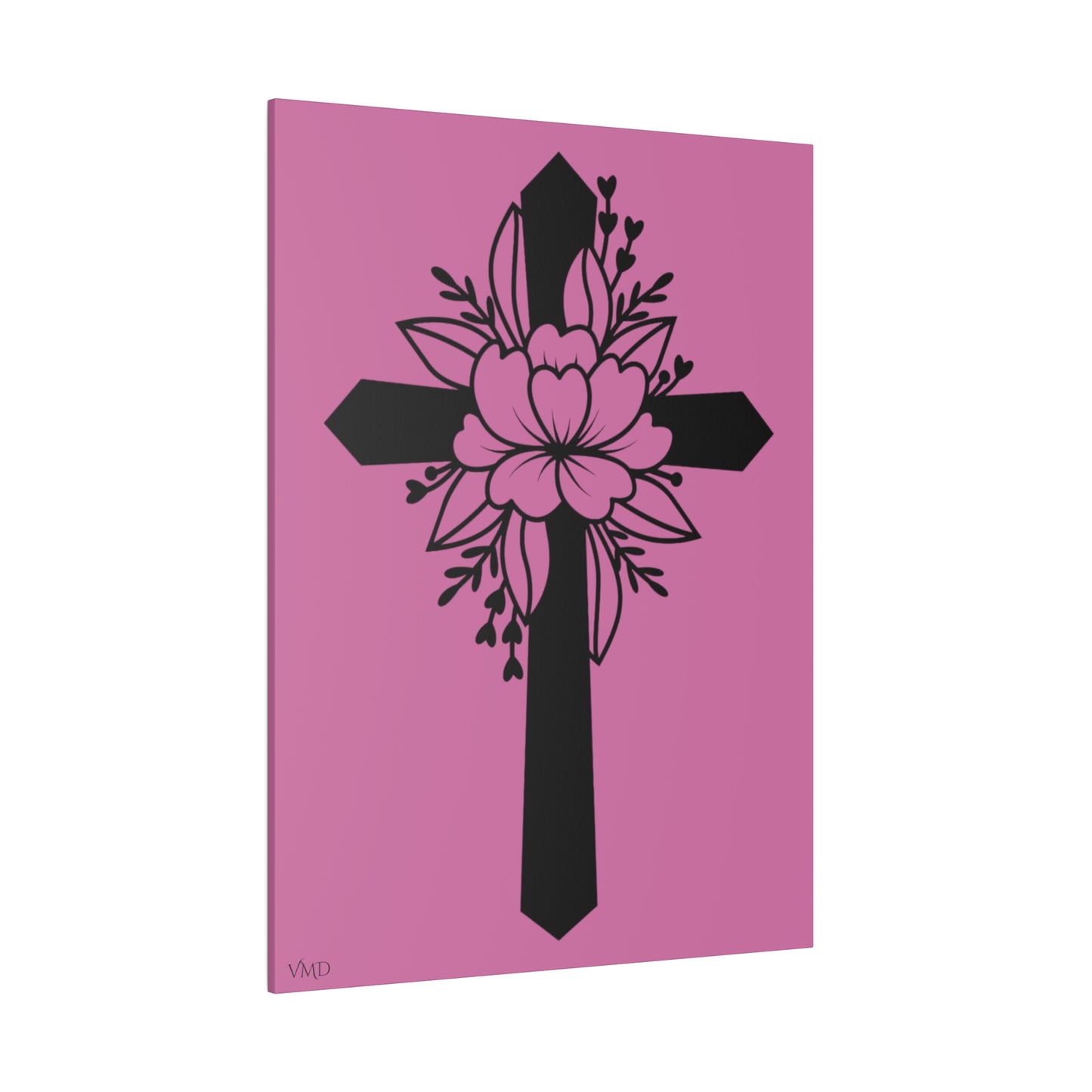 Digital Portrait Print, 0.75"/Floral Cross/Pink BG