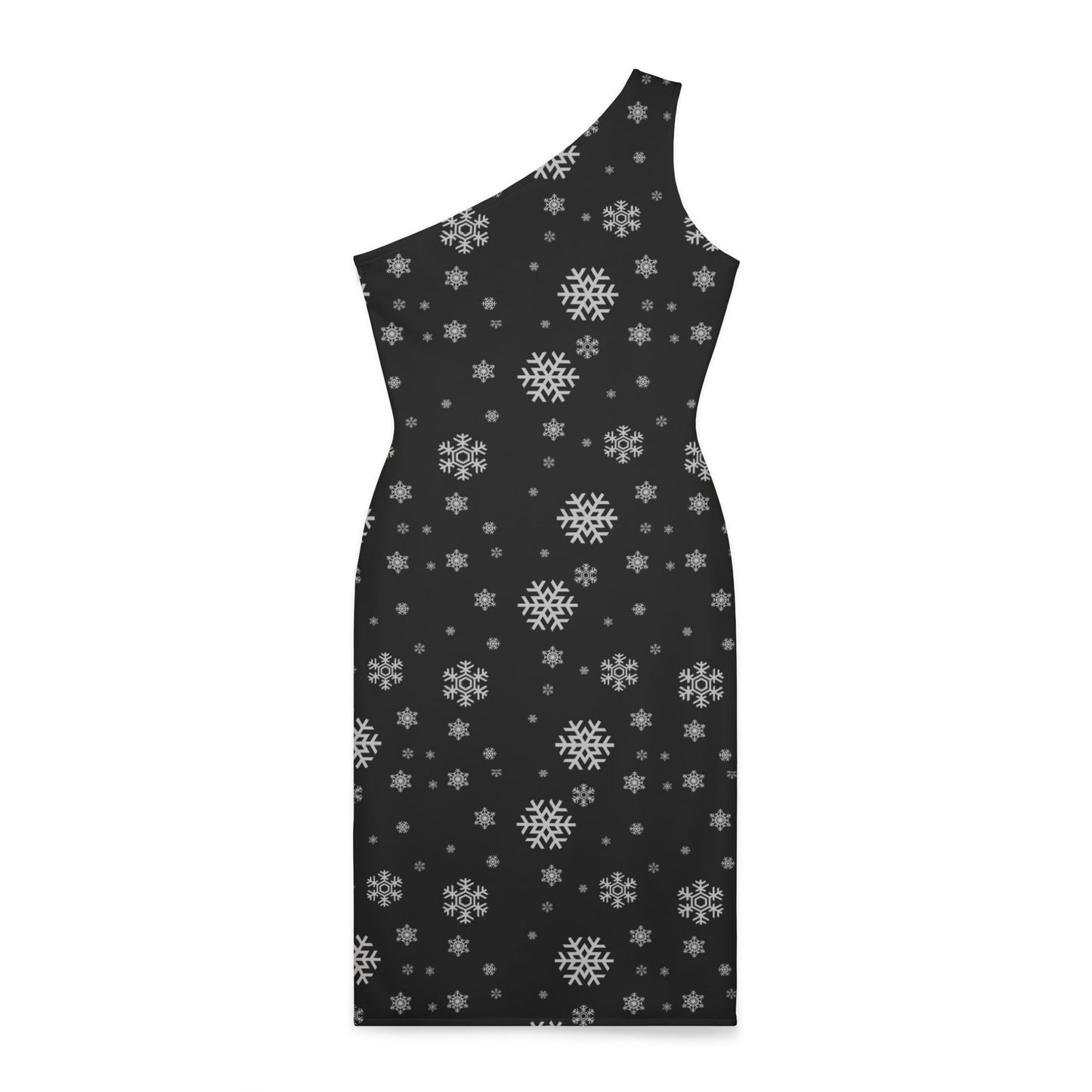 Women's Holiday Shoulder Dress (AOP)/White Snowflakes /Black/ BG