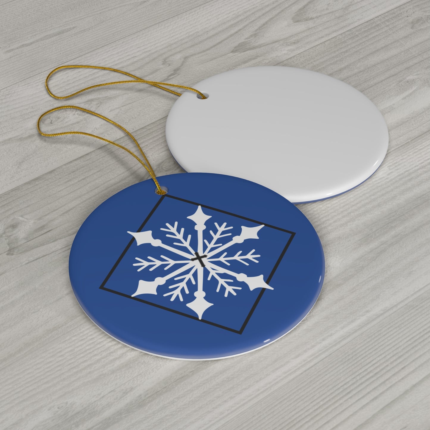 Ceramic Ornament, 4 Shapes/ Dark blue/ White Snowflake