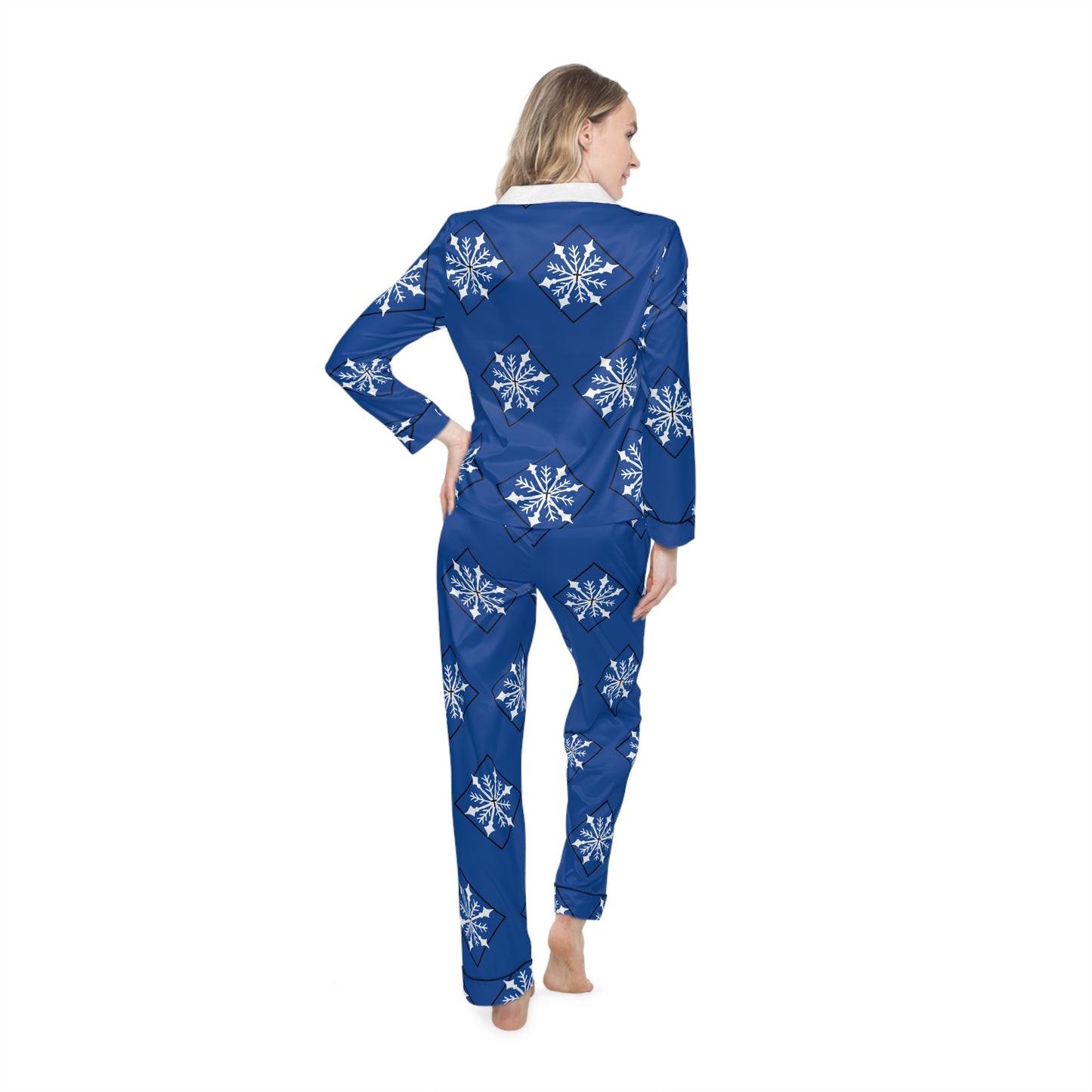 Women's Satin Pajamas (AOP) Holiday/Blue/Snowflake