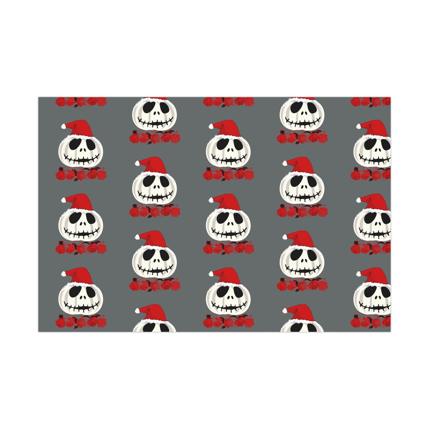 Holiday Gift Wrap Papers/White Jack O Lantern Red Santa Hat/Red Roses/Dark Gray