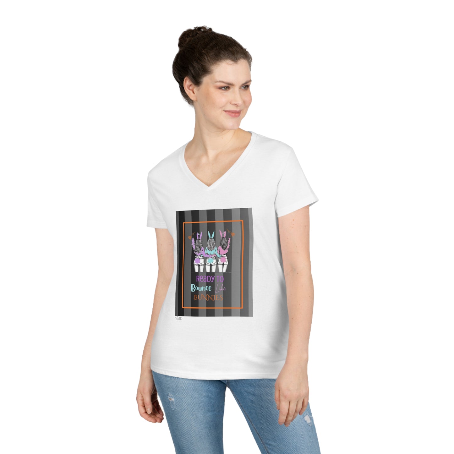 Ladies' V-Neck T-Shirt/ Ready to Bounce like Bunnies