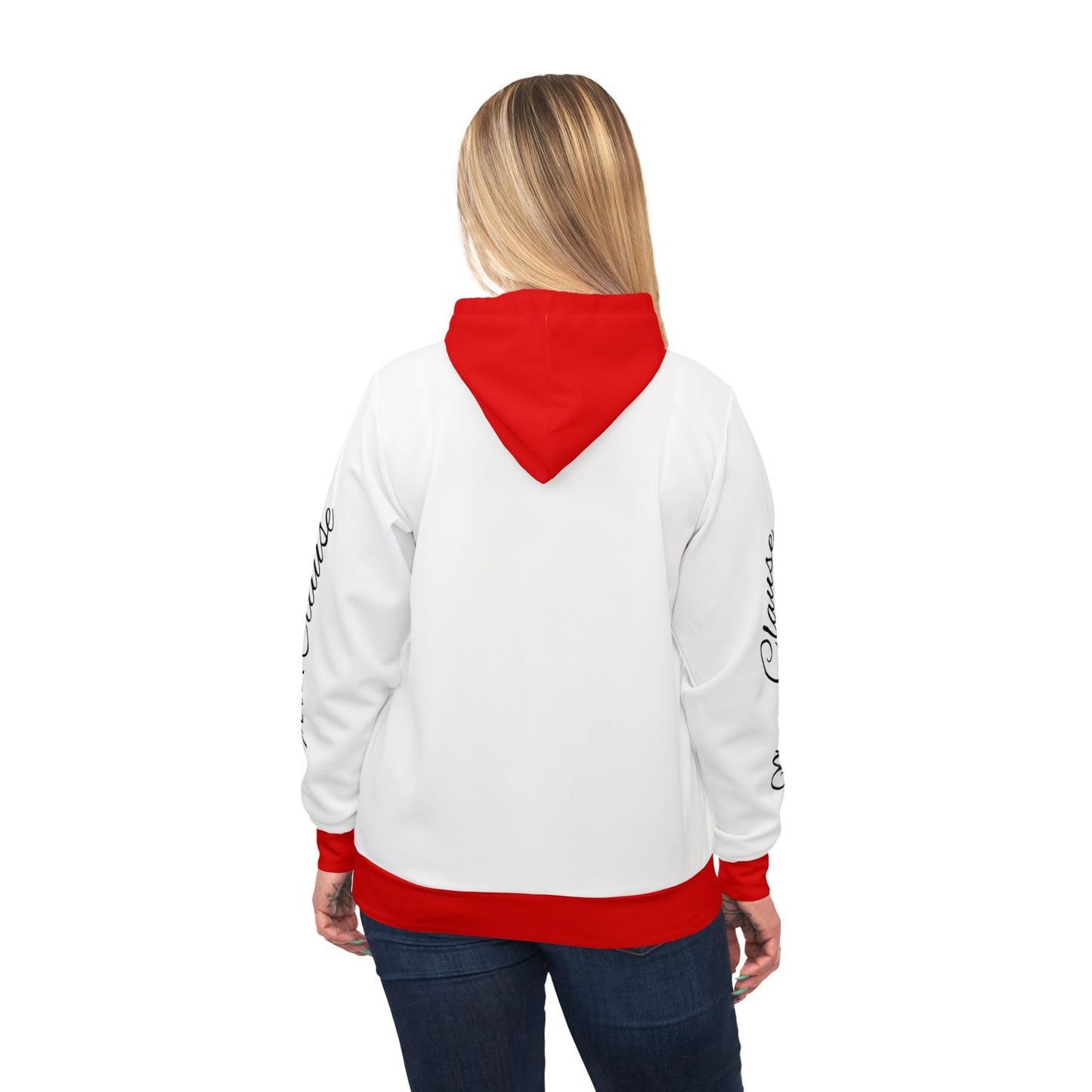 Woman's Athletic Hoodie (AOP)/Mrs clause/ Red/white/1