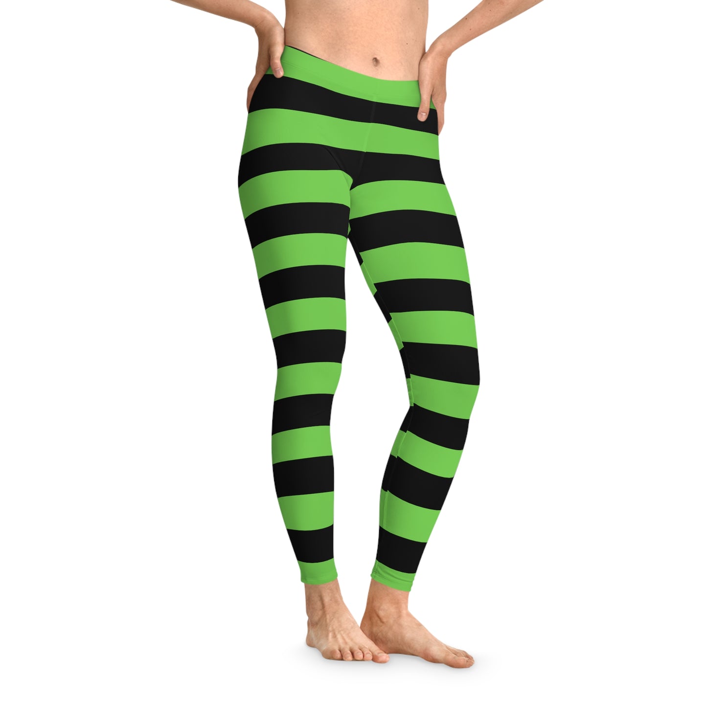 Womans Stretchy Leggings (AOP)/Witch Stripes/Green