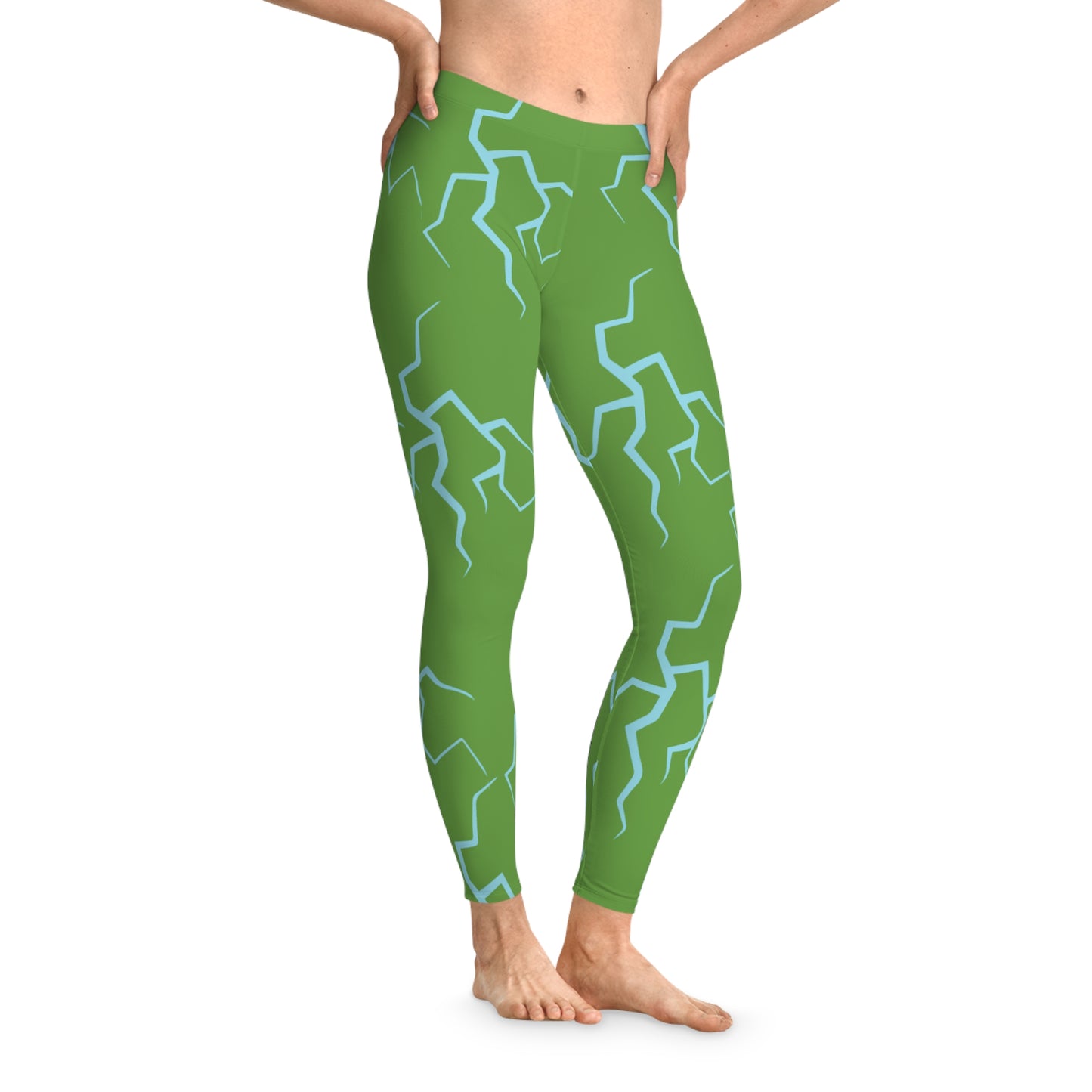 Women's Stretchy Leggings/Green (AOP)/ Lightning bolts