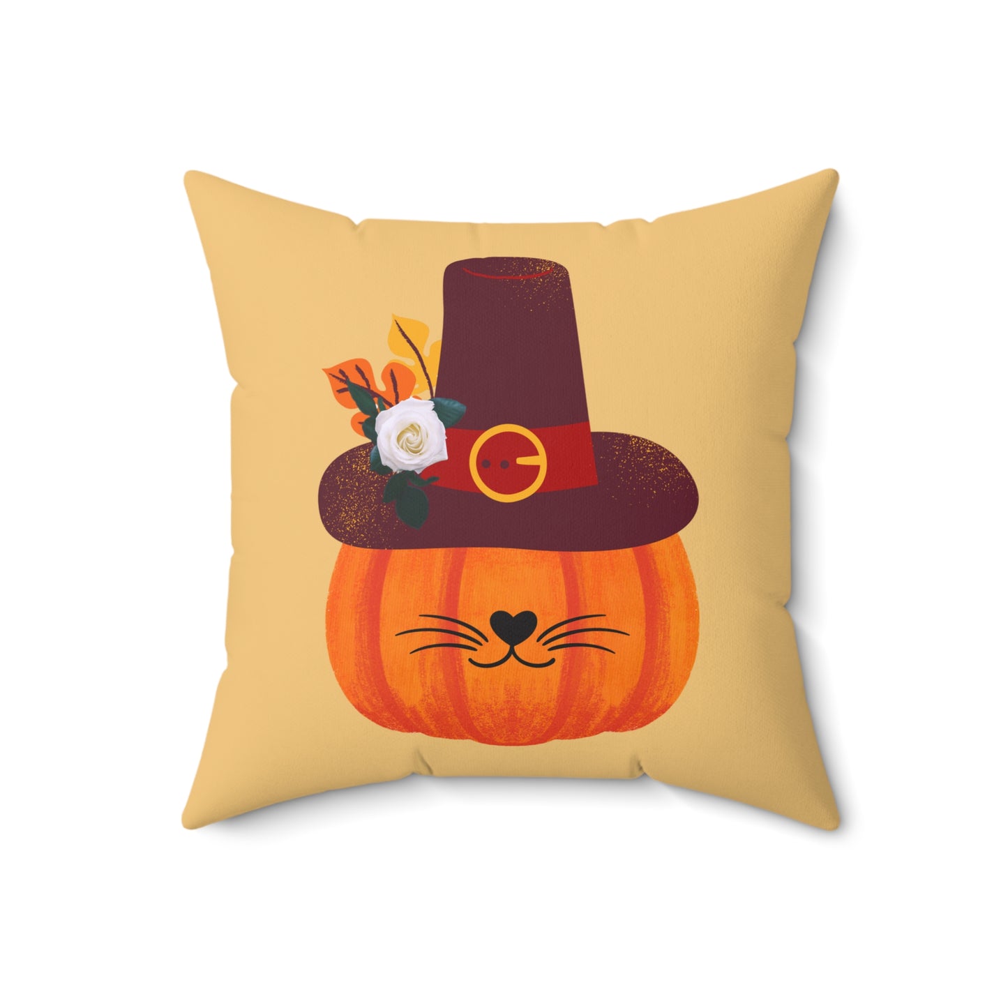 Spun Polyester Square Pillow/ Pilgrim Kitty Pumpkin/Holiday