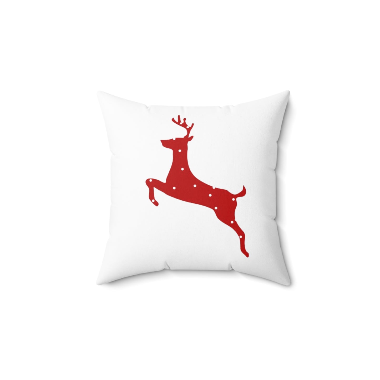 Spun Polyester Square Pillow/ Red Poke a Dot reindeer/Holiday/White