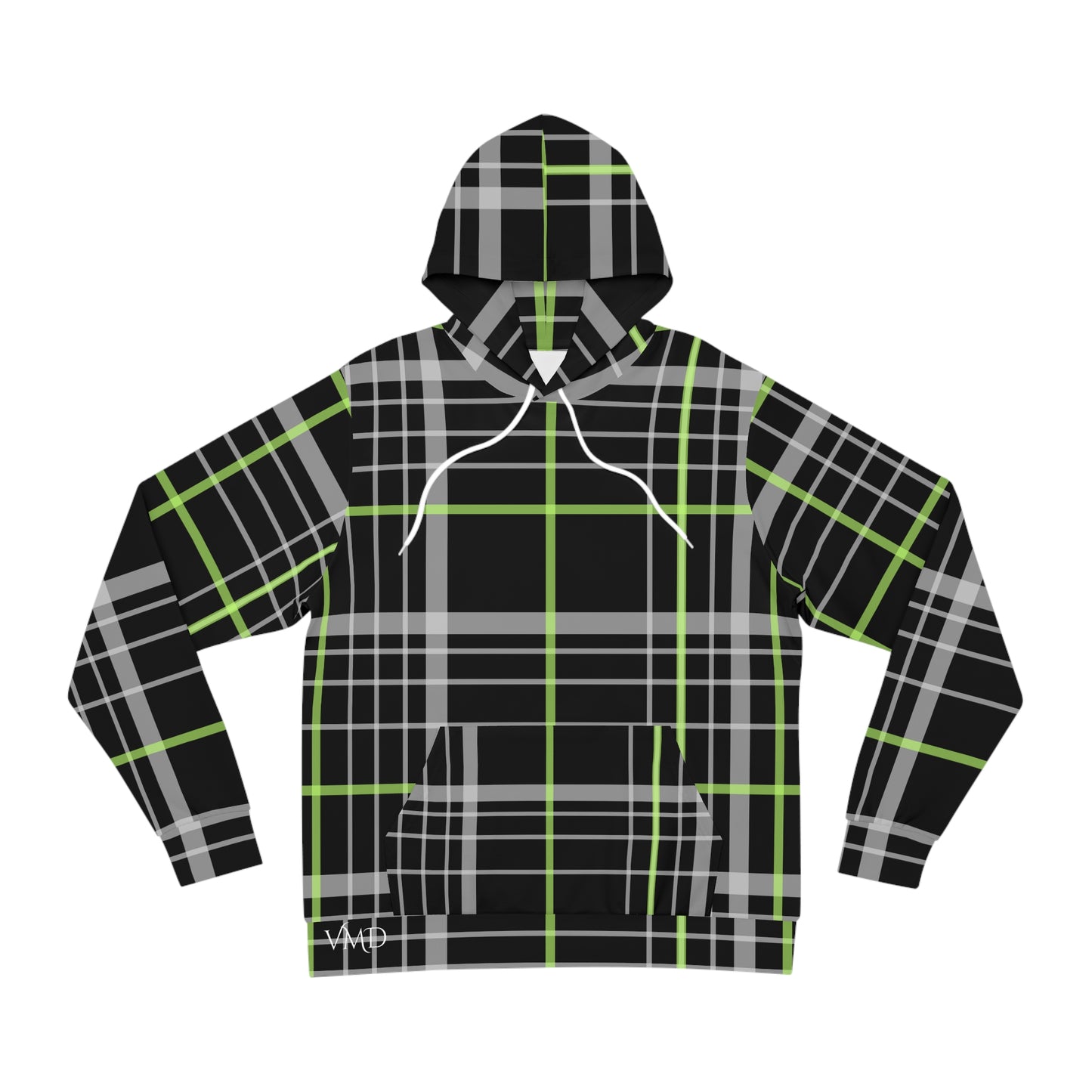 unisex Hoodie (AOP)/Black and Green plaid