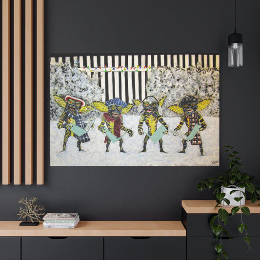 Matte Canvas, Stretched, 1.25"/ Acrylic Painting Print/ Caroling Gremlins