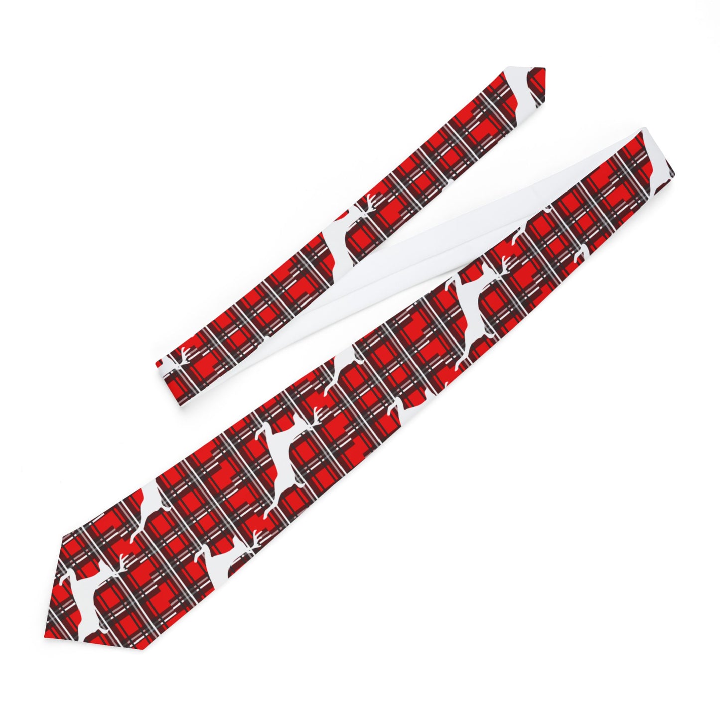 Men's Necktie/Red/Black/White Plaid/ White Reindeer/Holiday