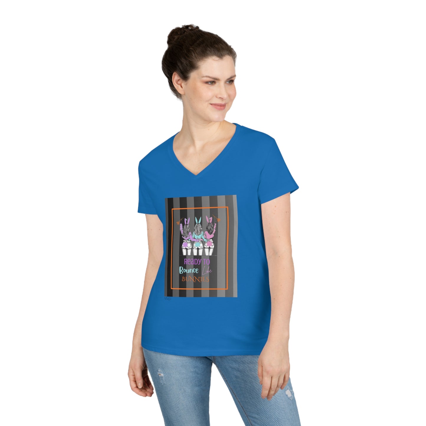 Ladies' V-Neck T-Shirt/ Ready to Bounce like Bunnies