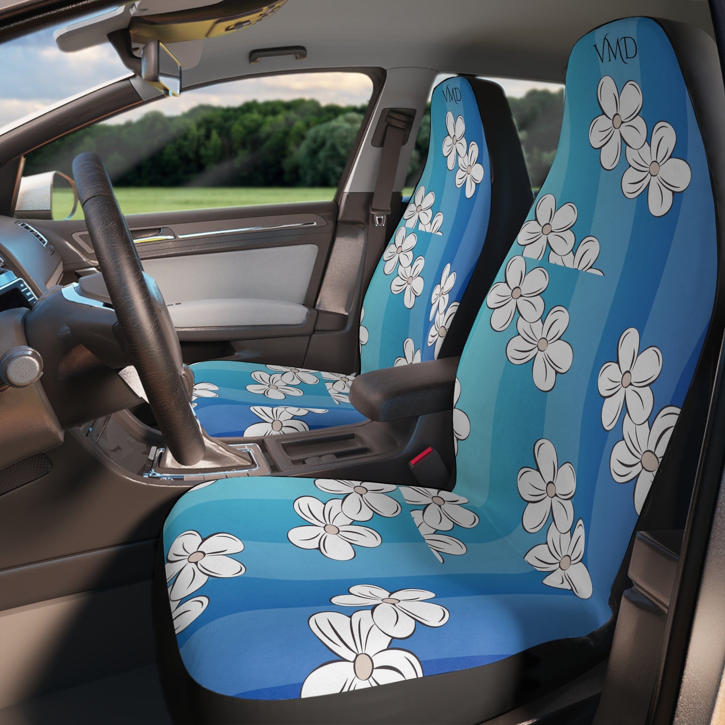 Polyester Car Seat Covers/Floral Blue Gradient