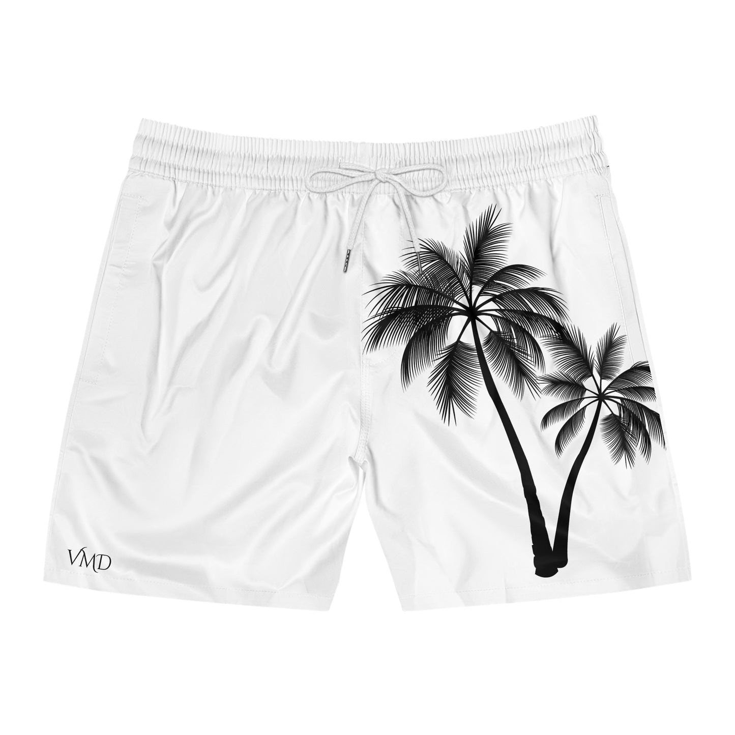 Men's Mid-Length Swim Shorts (AOP)/2 Palm Trees/Black/White