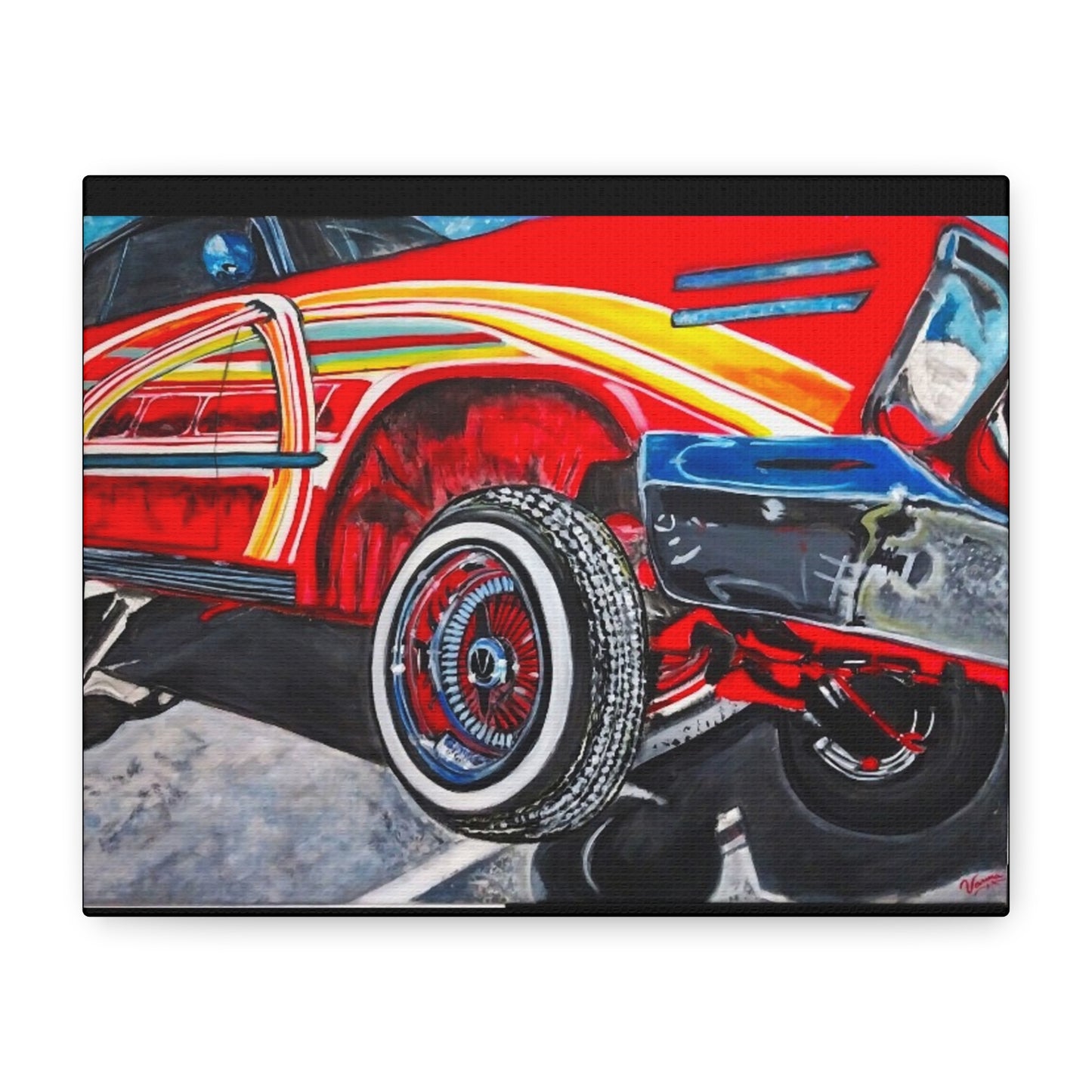 Matte Canvas, Stretched, 1.25" /Acrylic Painted Print/Red Lowrider on Hydraulics