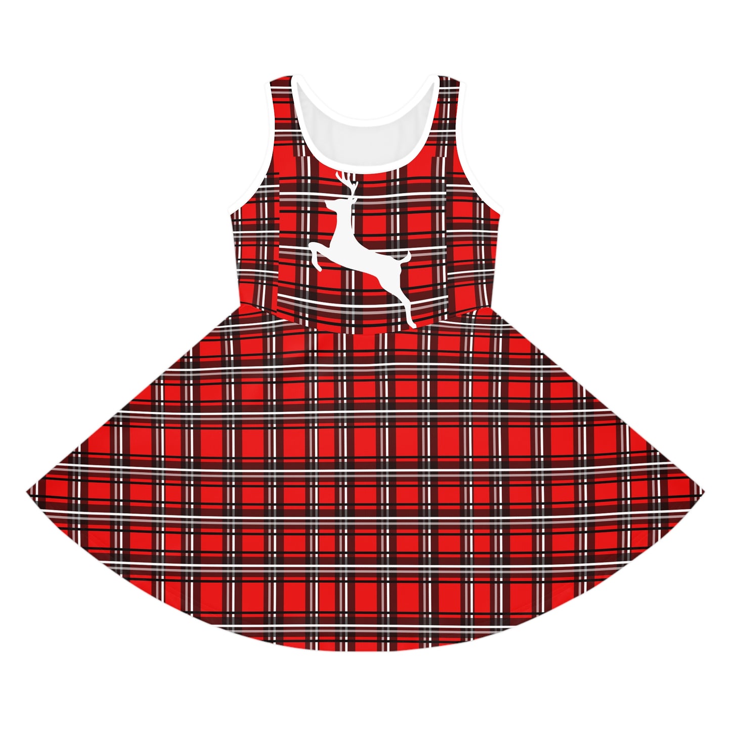 Girls' Sleeveless Sundress (AOP)/ White Reindeer/Red/Black/Plaid/Holiday