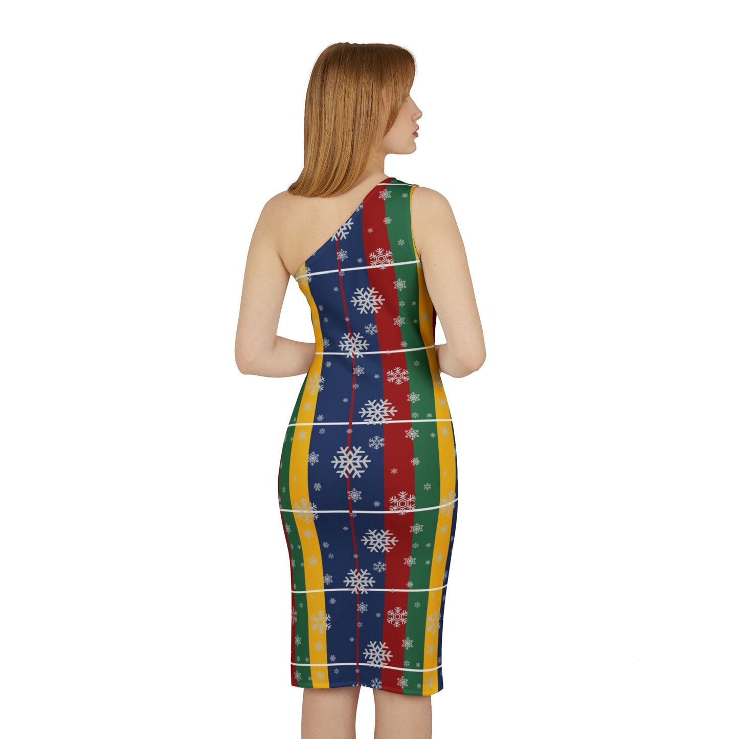 Women's Shoulder Dress (AOP) /Holiday/Blue /Red /Green/ Yellow/ Plaid/ White Snowflakes