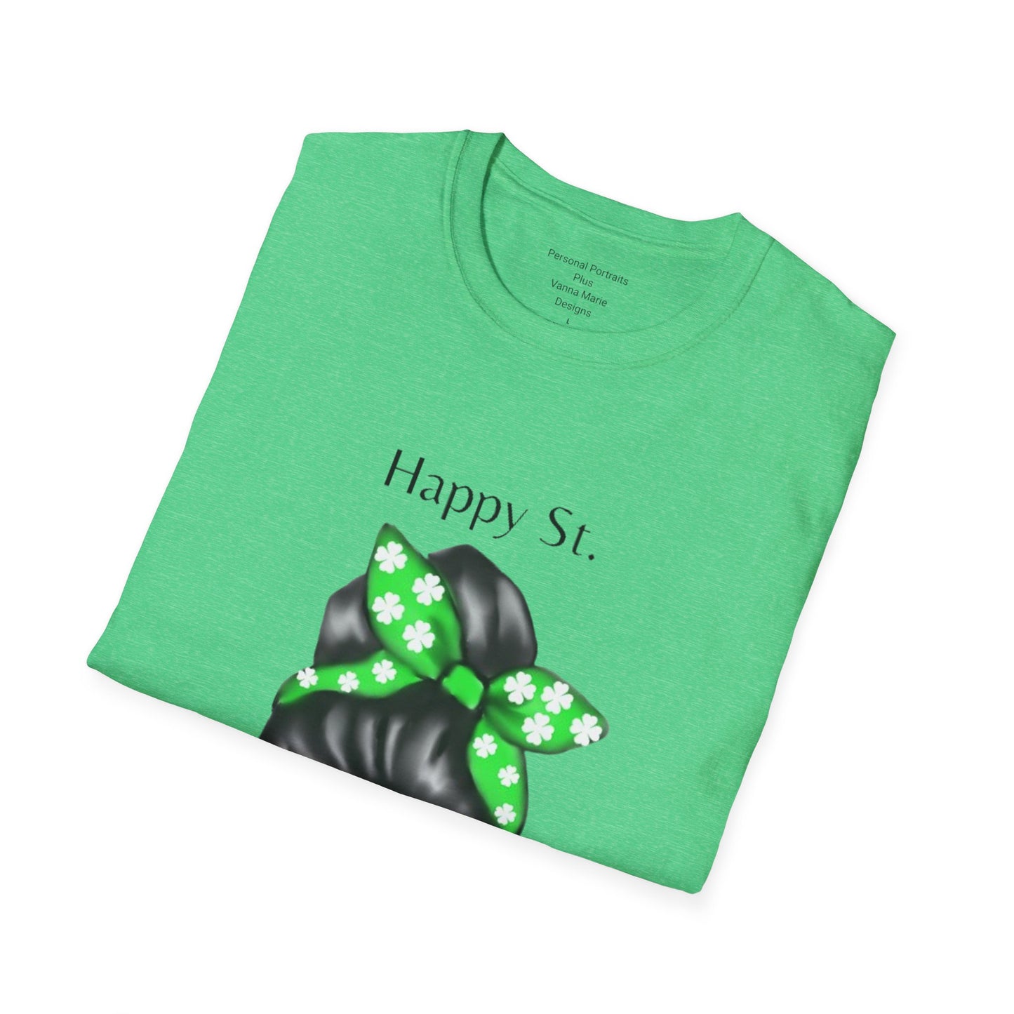 Unisex Softstyle T-Shirt/Happy St. Patrick's Day/ Woman/ Brunette/ Green Glasses/Golden Beer