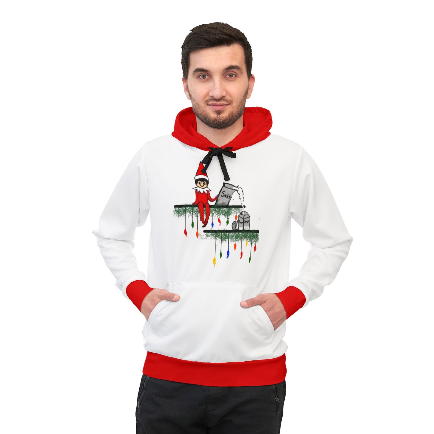 Unisex/Athletic Hoodie (AOP)/Holiday Funny/Caucasian Elf on the Shelf/Salt in the Sugar