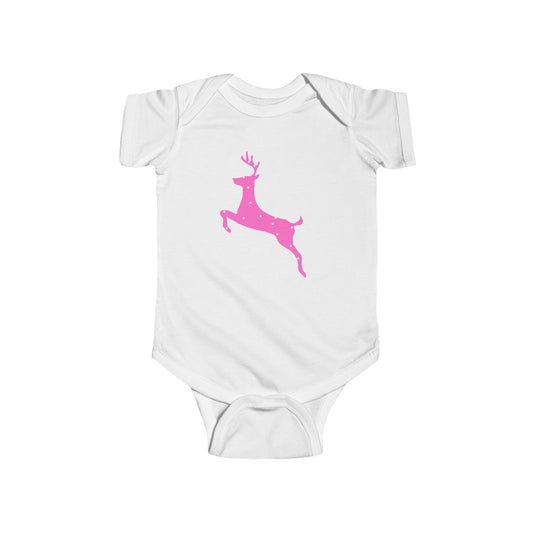 Infant Fine Jersey Bodysuit/ White/ Pink polka dot Reindeer