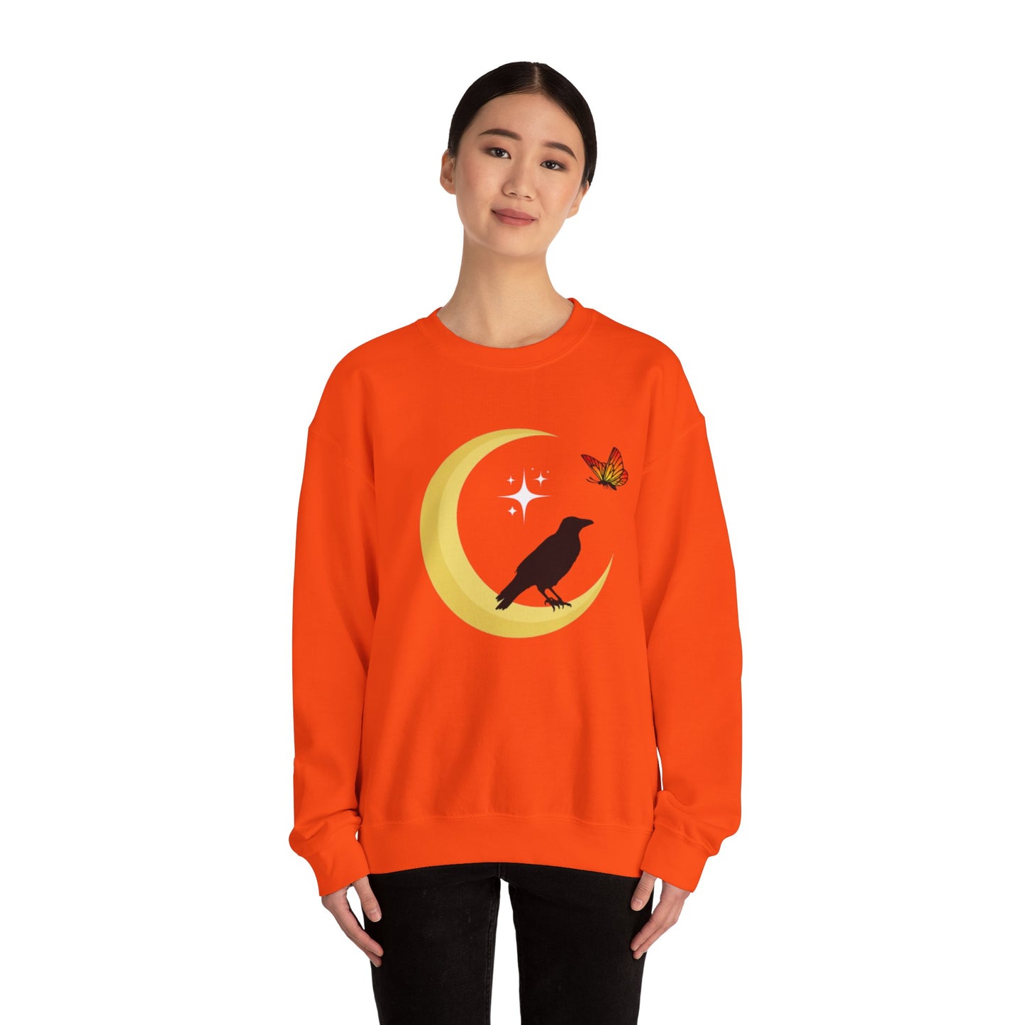 Woman's Heavy Blend™ Crewneck Sweatshirt/ Crow on the moon/White star/Fall