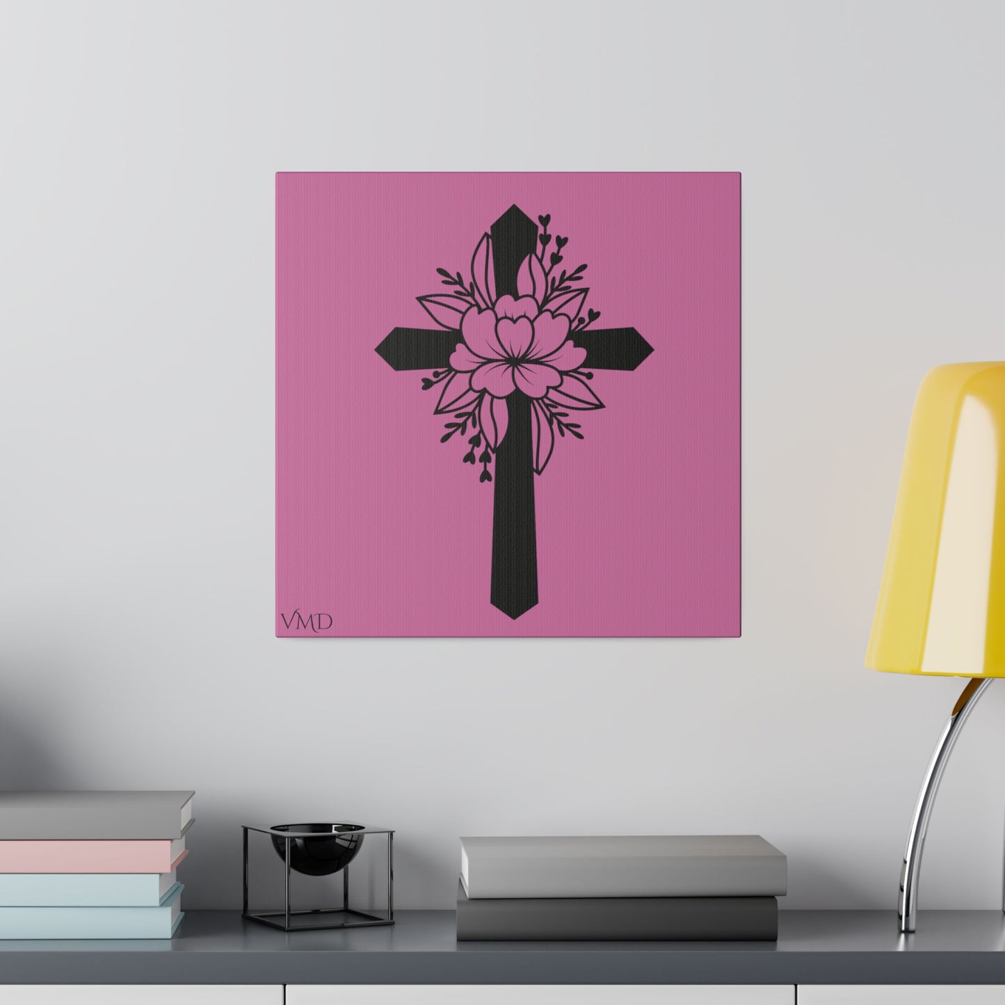 Digital Portrait Print, 0.75"/Floral Cross/Pink BG