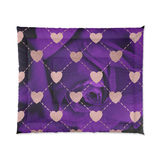 Comforter/ Purple Roses/Pink Hearts