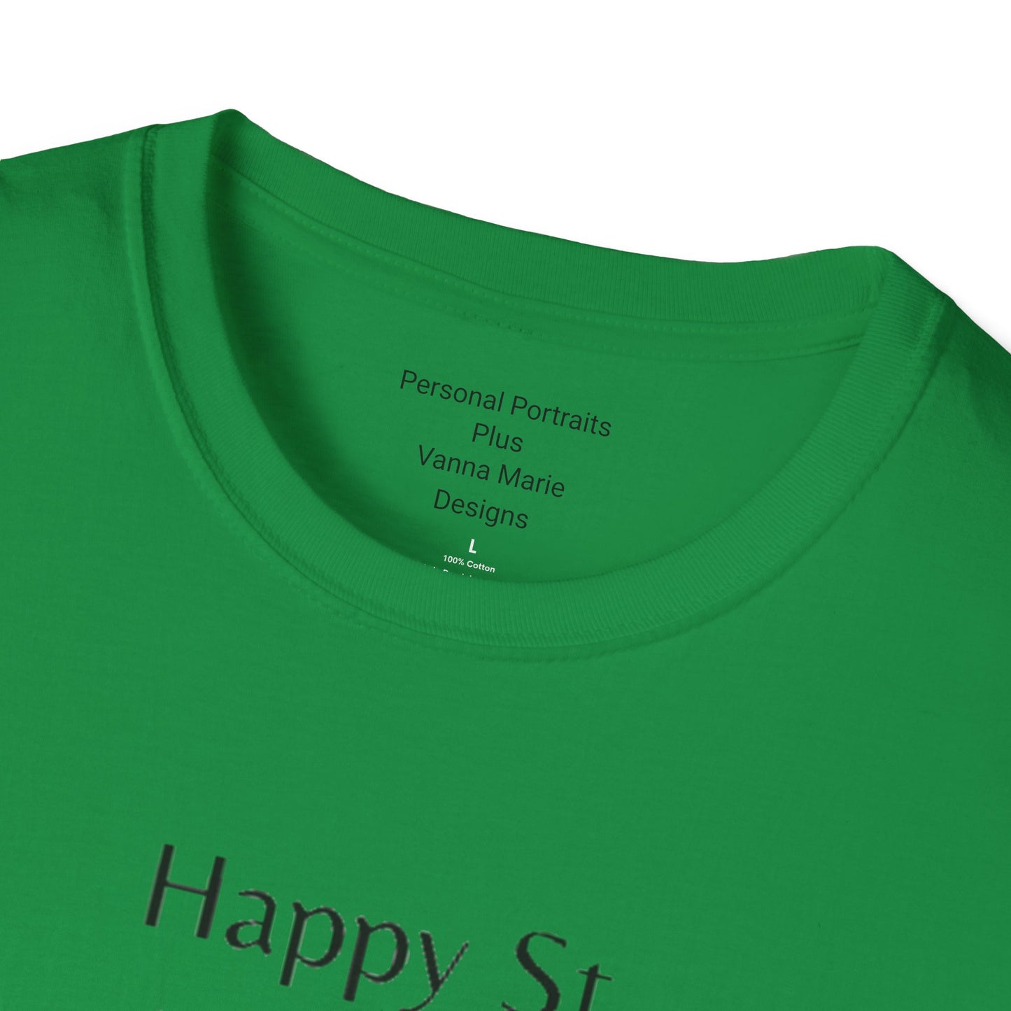 Unisex Softstyle T-Shirt/Happy St. Patrick's Day/ Woman/ Brunette/ Green Glasses/ White Clovers