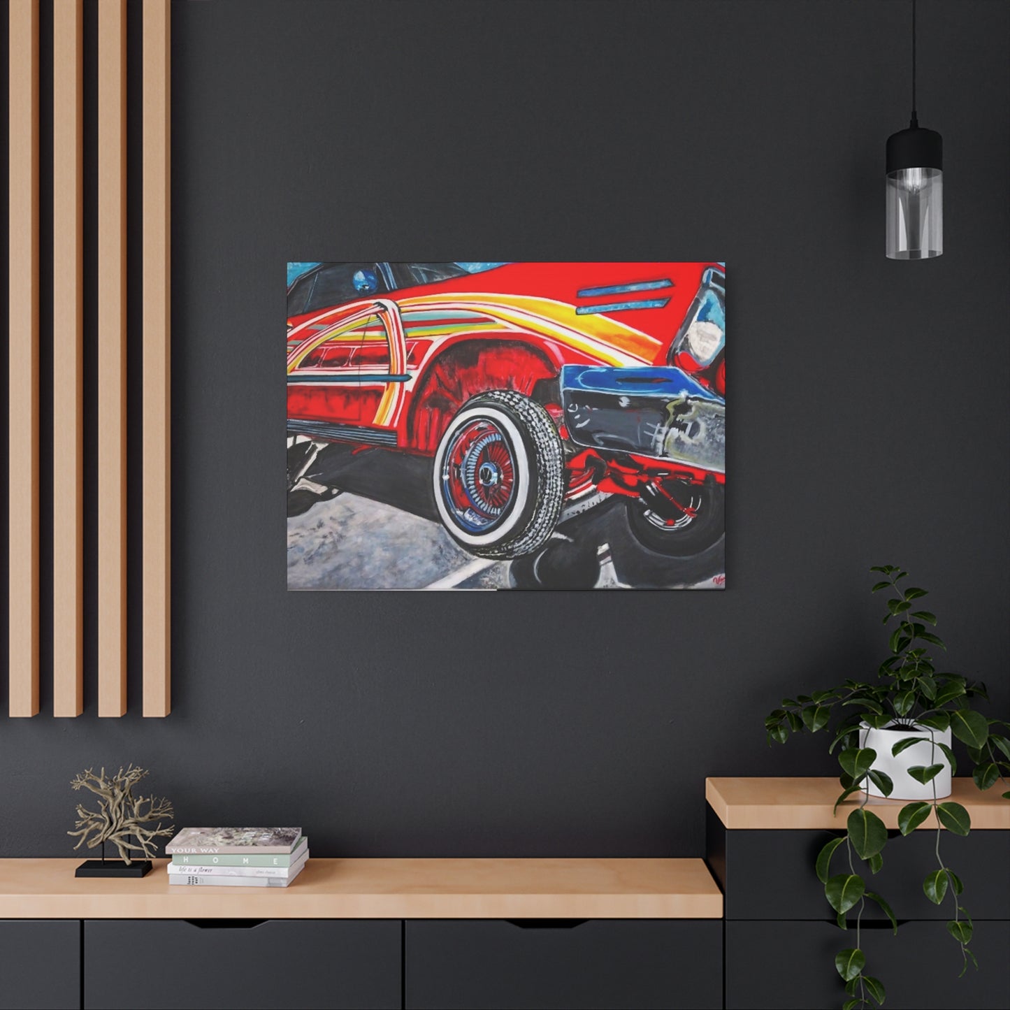 Matte Canvas, Stretched, 1.25" /Acrylic Painted Print/Red Lowrider on Hydraulics