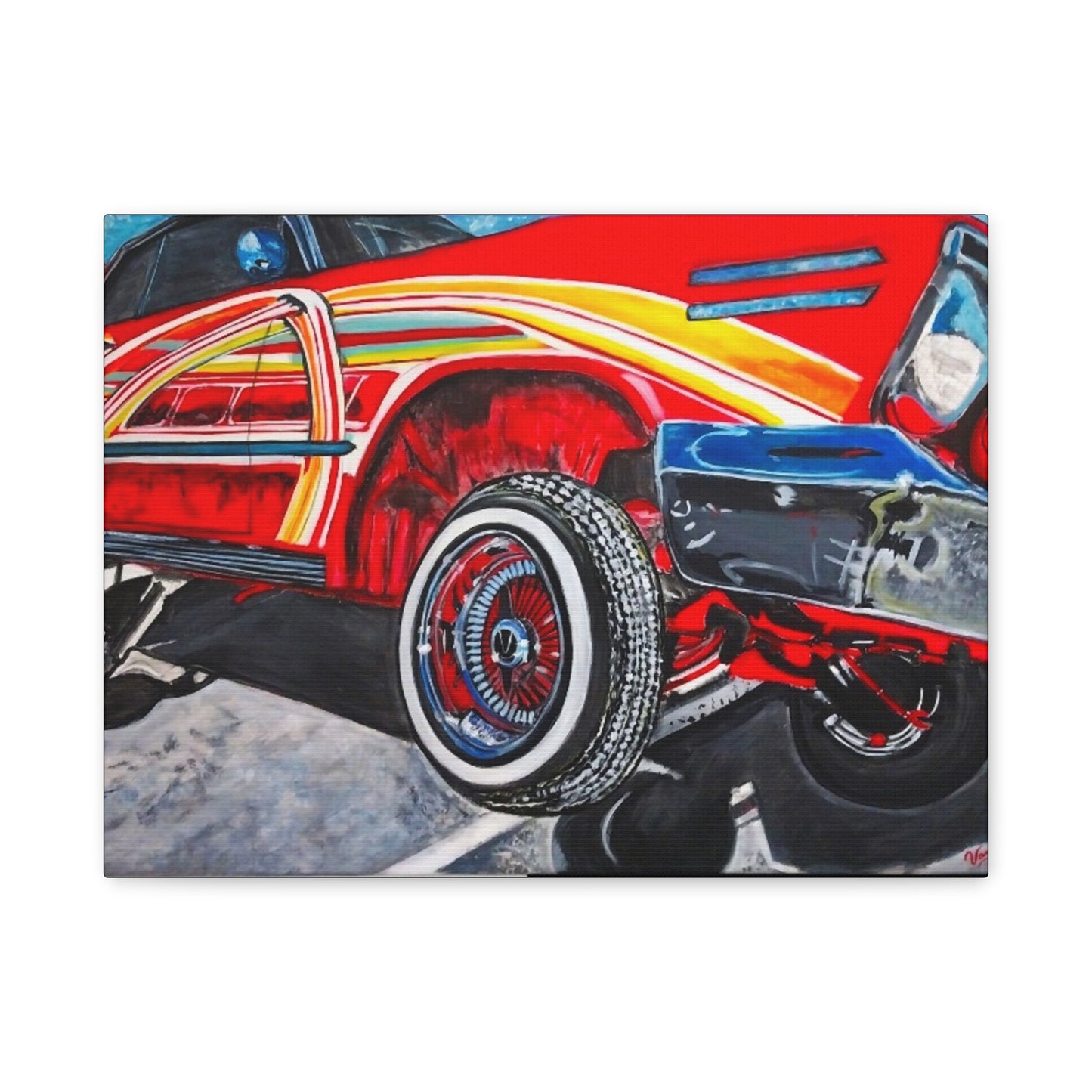 Matte Canvas, Stretched, 1.25" /Acrylic Painted Print/Red Lowrider on Hydraulics