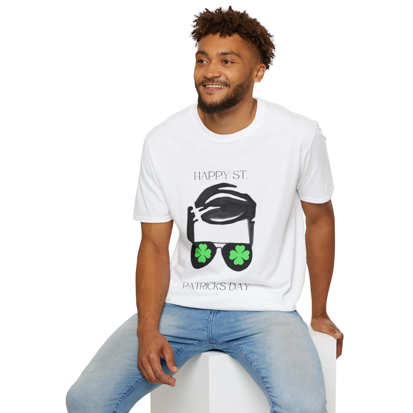 Unisex Softstyle T-Shirt/Happy St. Patricks' Day/Black Glasses/Green Clovers