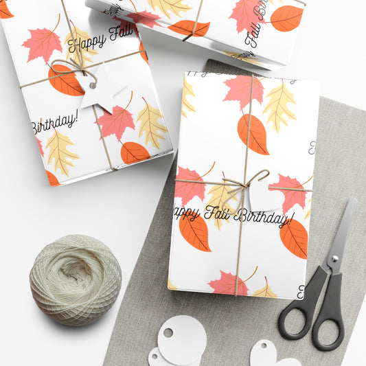 Birthday Gift Wrap Papers/ Happy fall Birthday! /Fall Leaves/White