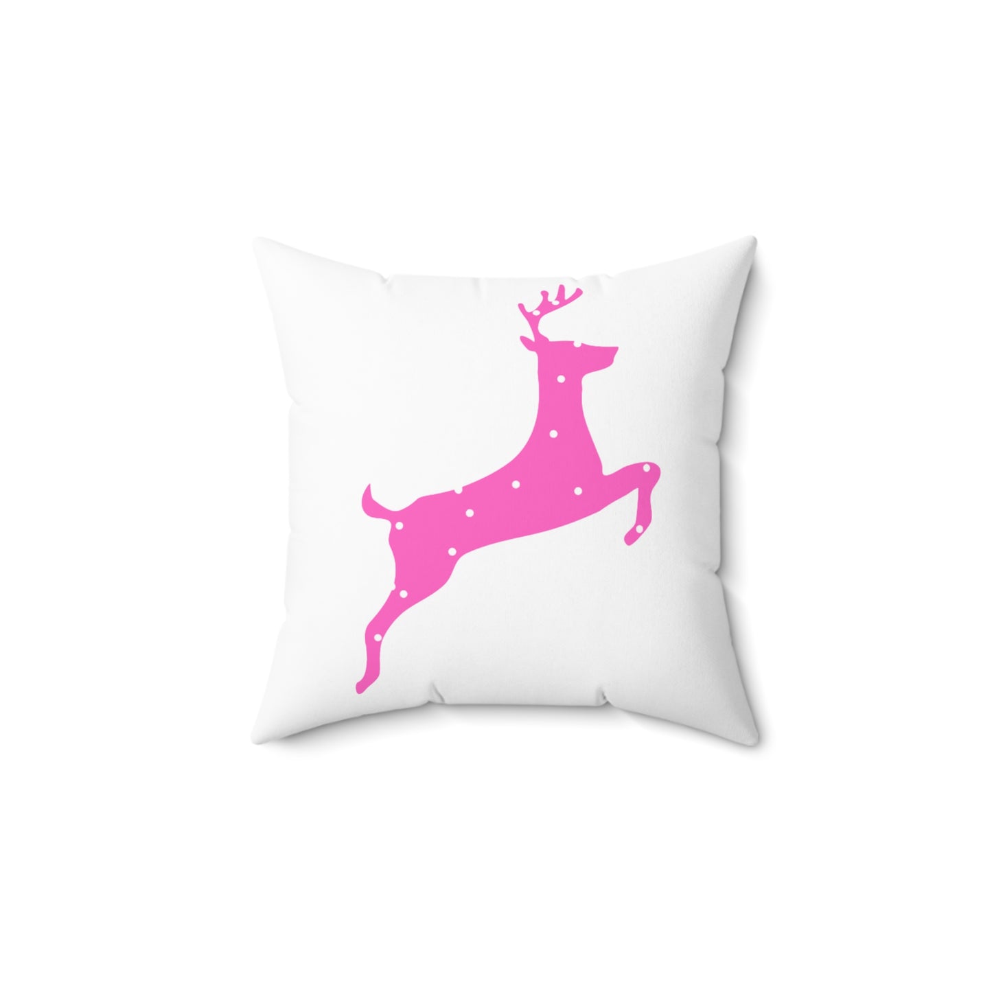 Spun Polyester Square Pillow/Pink Poke a Dot Reindeer/Holiday/White