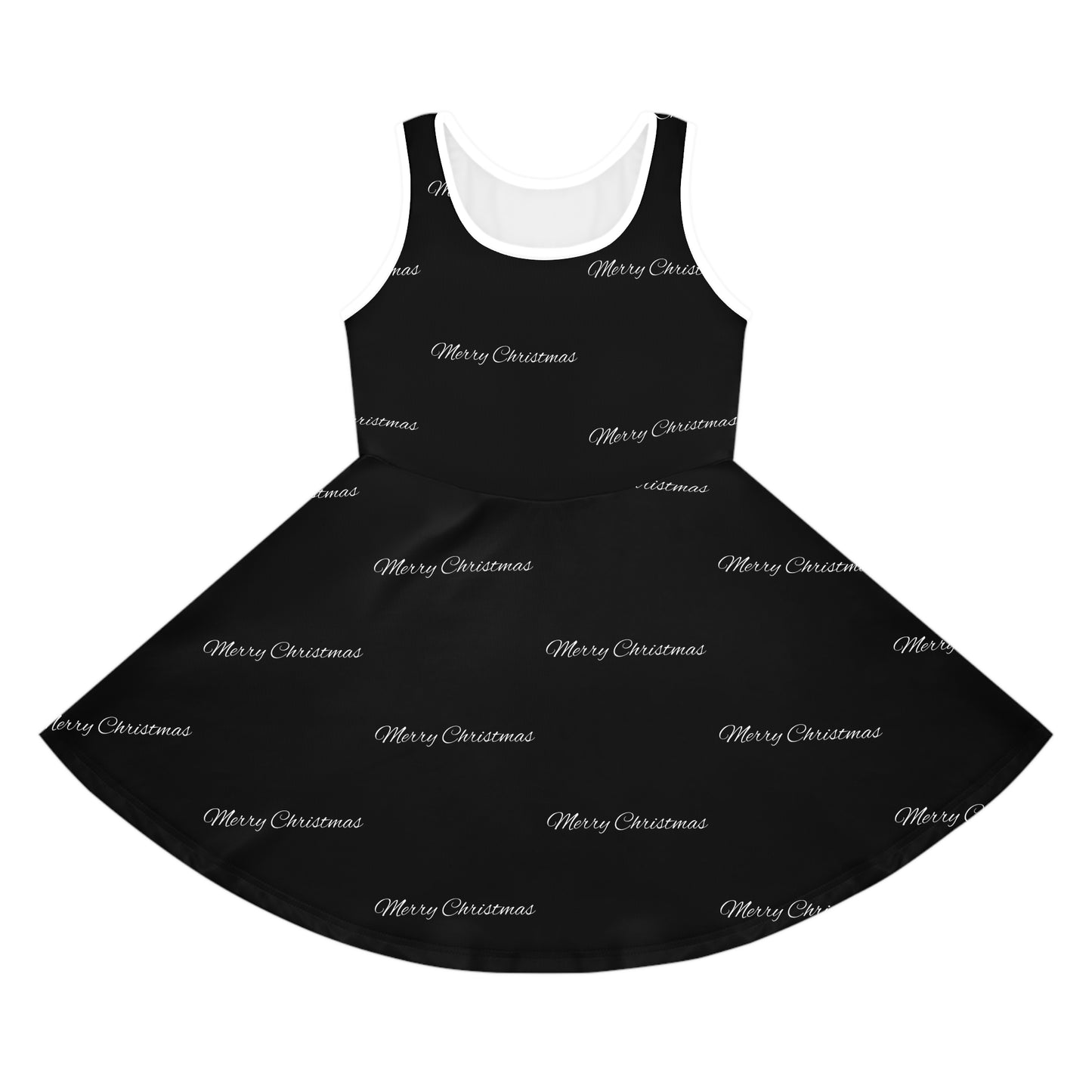 Girls' Sleeveless Sundress (AOP)/Merry Christmas/Black/White