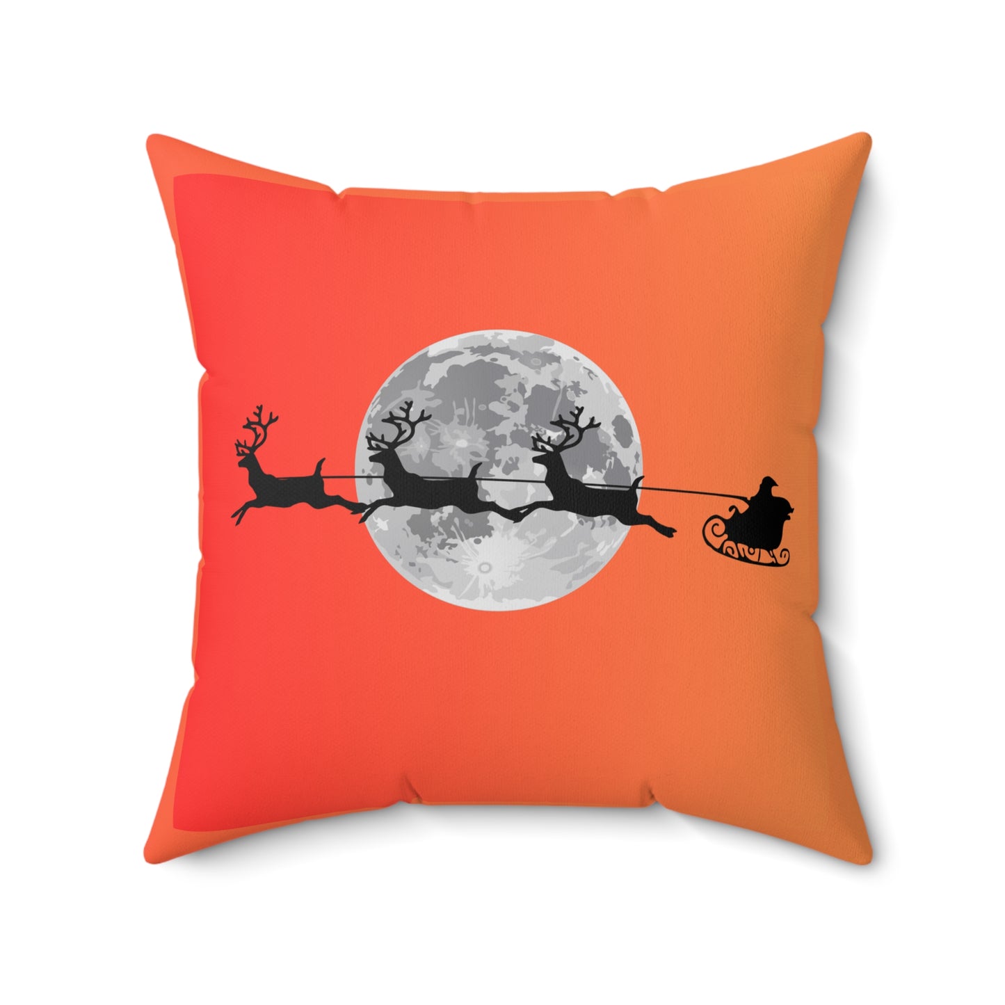 Spun Polyester Square Pillow/Orange Gradient/Santa flying across the moon/Silhouette