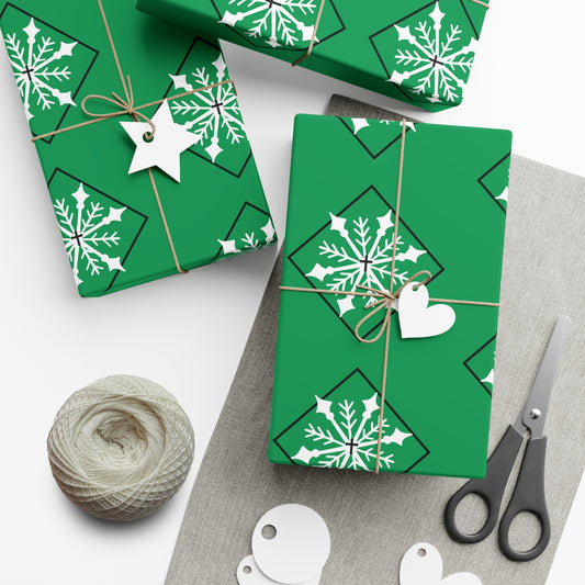 Holiday Gift Wrap Papers/White Snowflake/ Green