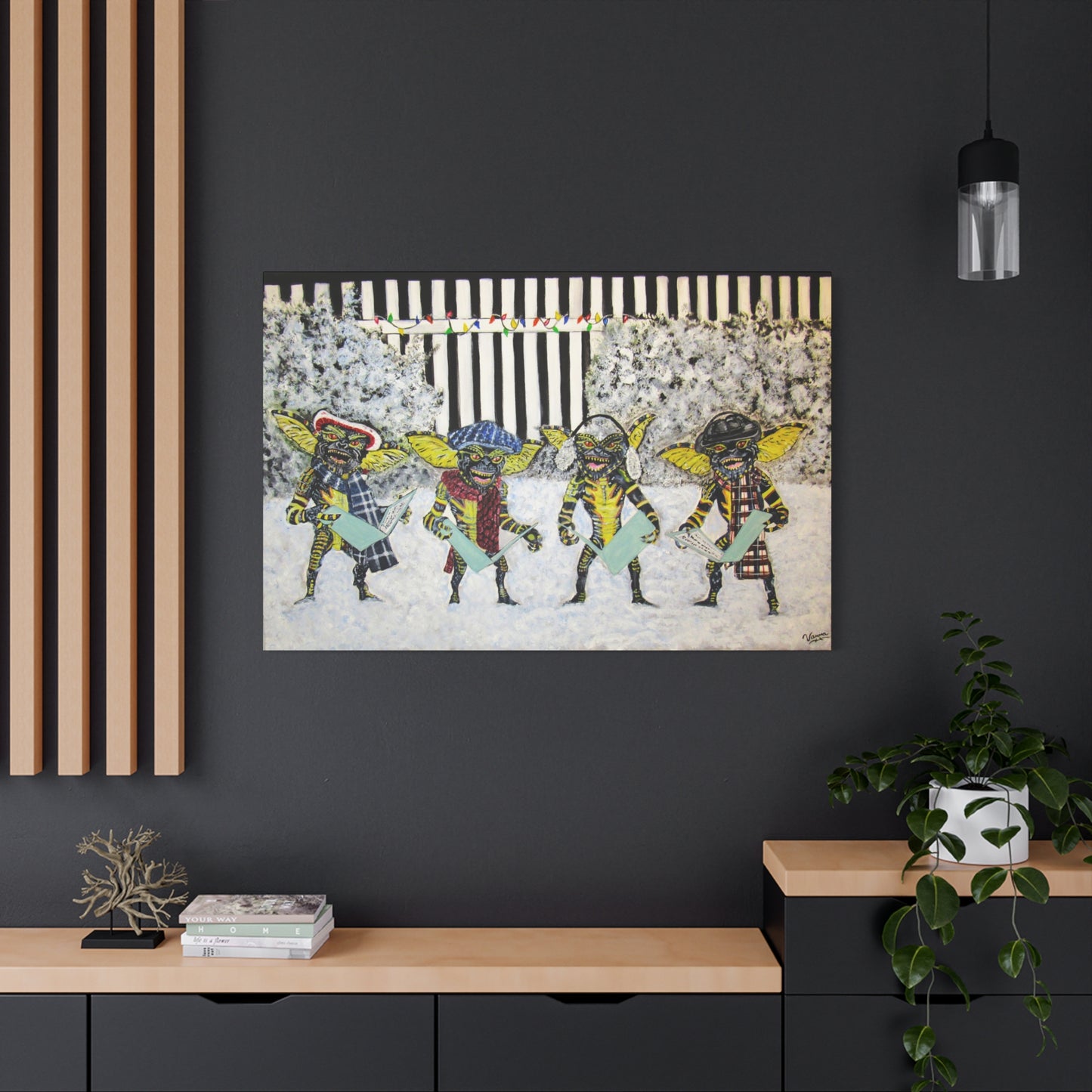 Matte Canvas, Stretched, 1.25"/ Acrylic Painting Print/ Caroling Gremlins