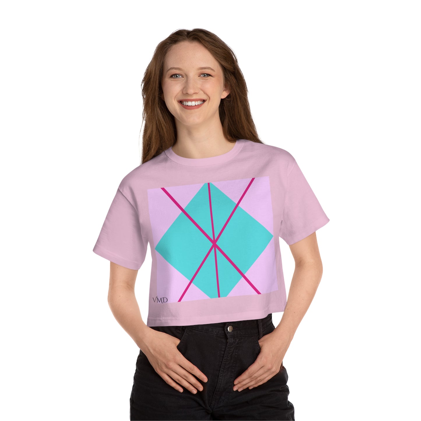 Champion Women's Cropped T-Shirt/Spring/Blue/Diamond/Pink lines