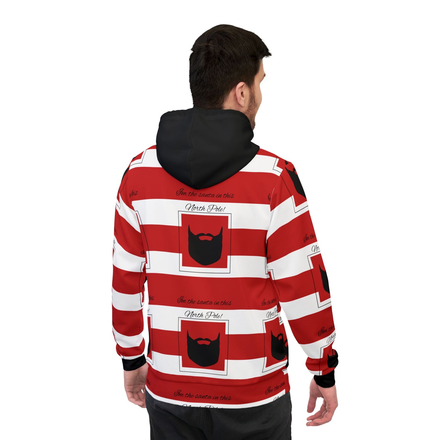 Men's Athletic Hoodie (AOP)/ I'm the Santa in this North Pole/ Red/White Striped