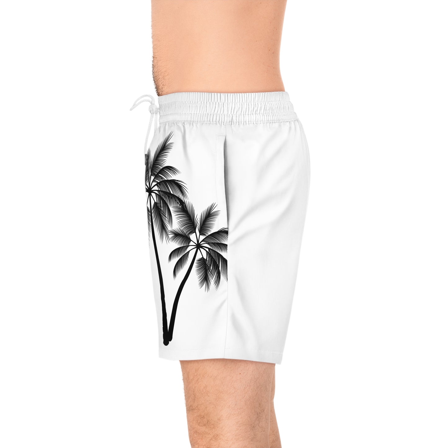 Men's Mid-Length Swim Shorts (AOP)/2 Palm Trees/Black/White