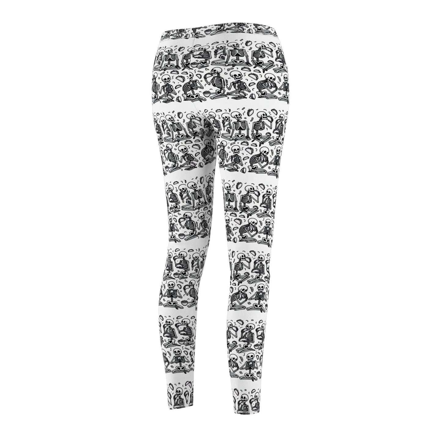 Women's Cut & Sew Casual Leggings (AOP) Skeletons Eating Tacos/Halloween