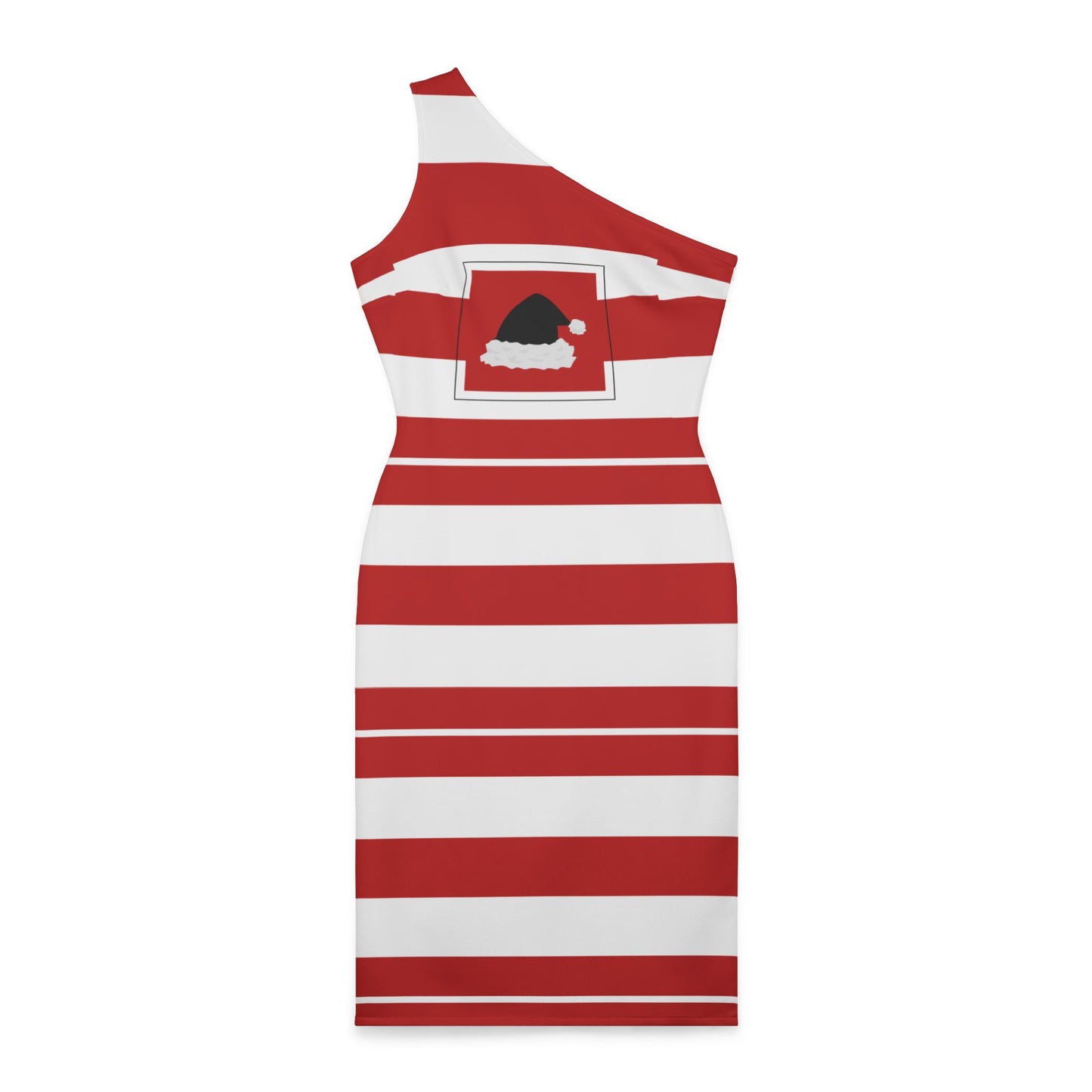 Women's Holiday Shoulder Dress (AOP)/Santa hat Red/White/Striped