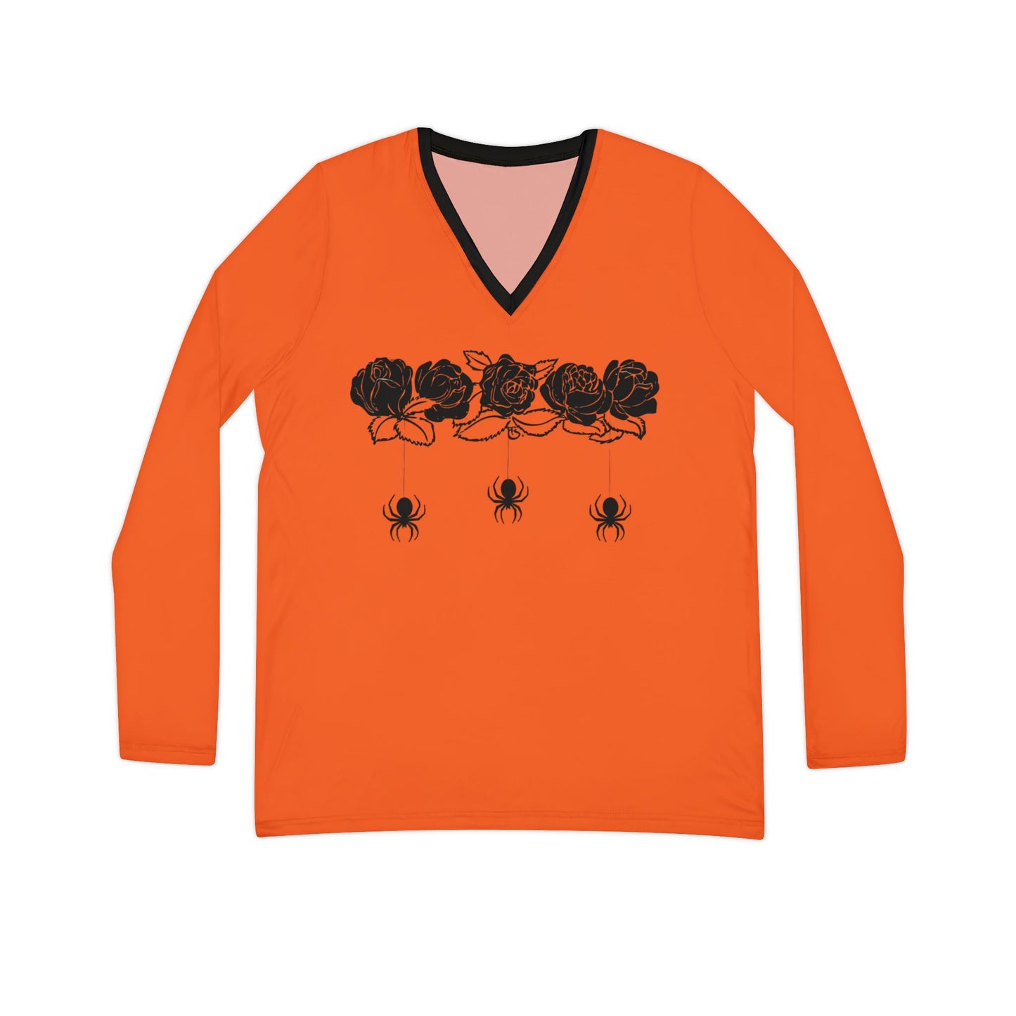 Women's Long Sleeve V-neck Shirt (AOP)/Roses/Spiders/Orange