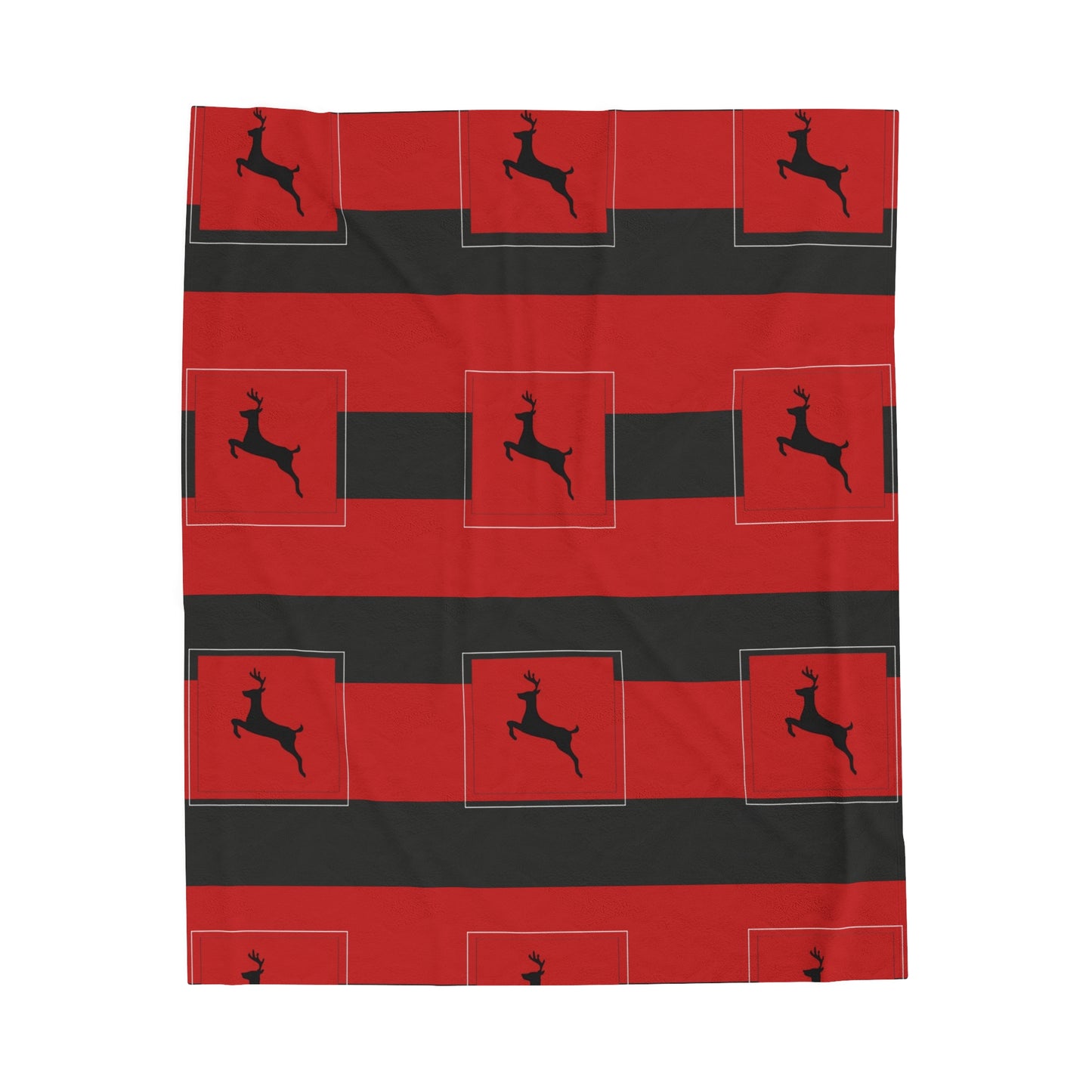 Velveteen Plush Blanket/ Holiday Reindeer Black/Red stripe